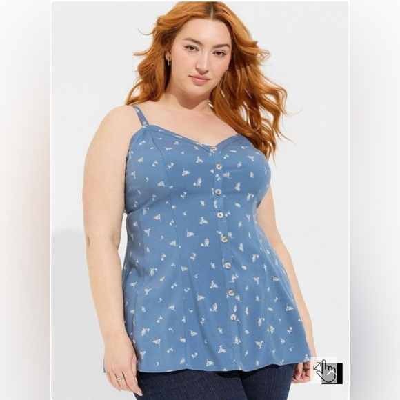 Torrid Button Up LONG Sleeveless Cami Ditsy Floral Soft Blue Horizon NWT Sz3X - Picture 1 of 9
